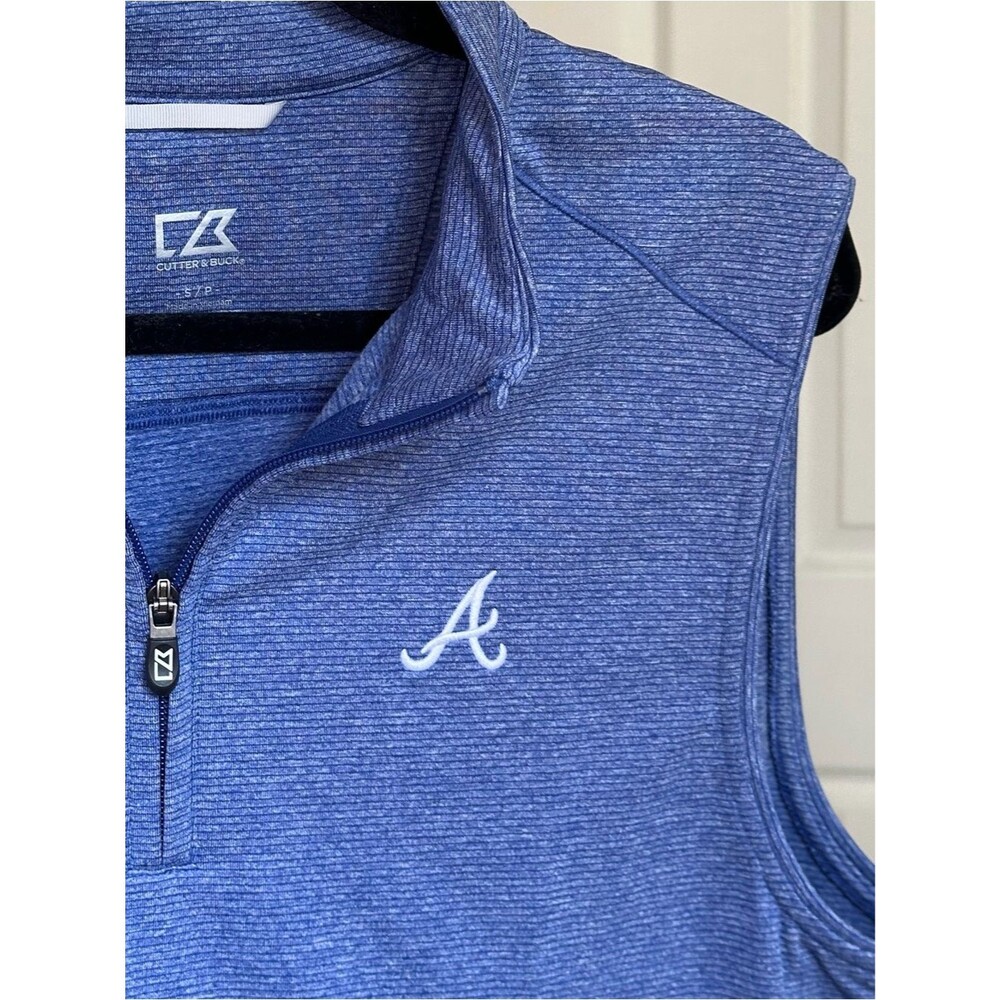 Men's Blue Sleeveless Quarter-Zip Pullover Atlanta Braves Vest S Cutter & Buck - Picture 2 of 7